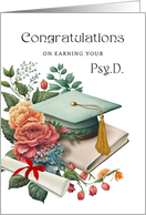 PsyD Graduation Congratulations Teal Blue Cap Book and Laurels card