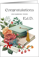 EdD Graduation Congratulations Teal Blue Cap Book and Laurels card