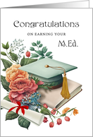 MEd Masters Degree Graduation Teal Blue Cap and Book card