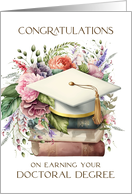 Doctoral Degree Graduation Cap Books and Pink Peonies card