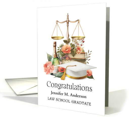 Custom Name Law School Graduation Congratulations White Cap card