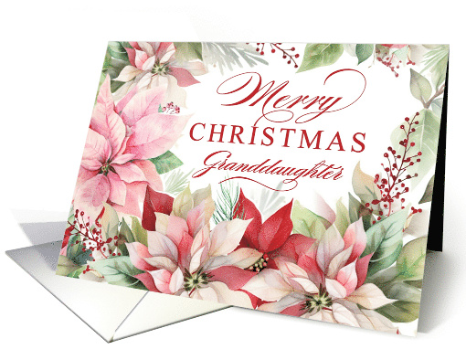 Merry Christmas Granddaughter Pink Poinsettia Wreath card (1783046)