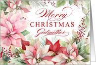 Merry Christmas Godmother Pink Poinsettia Wreath card