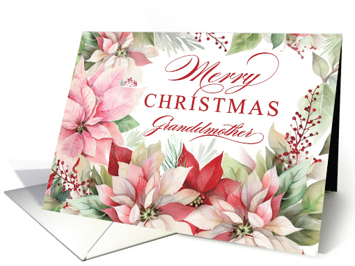 Merry Christmas Grandmother Pink Poinsettia Wreath card (1783302)