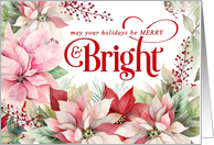 Merry and Bright Christmas Pink Poinsettias Wreath card
