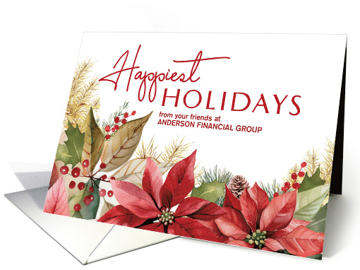 Happy Holidays Custom Name Watercolor Poinsettia card (1783316)