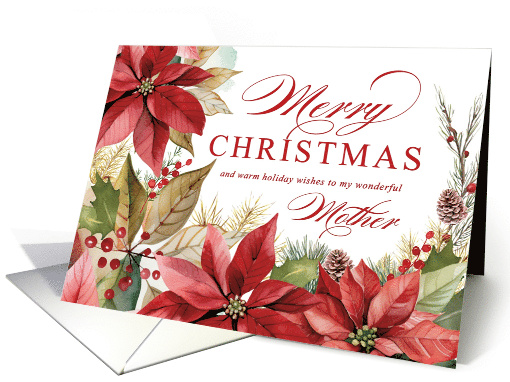 Merry Christmas Mother Watercolor Red Poinsettia card (1783318)