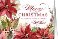 Merry Christmas Mother Watercolor Red Poinsettia card