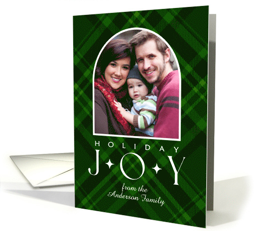Holiday Joy Green Plaid Festive Photo card (1783526)