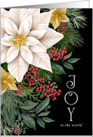 Christmas Joy White and Gold Poinsettia and Pine card