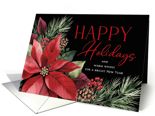 Happy Holidays Red Poinsettia and Pine Branches card (1787736)