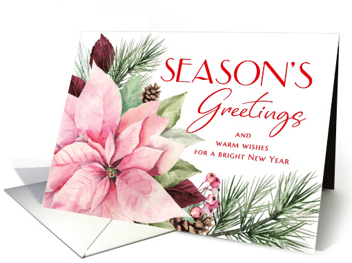 Seasons Greetings Pink Poinsettia and Pine card (1787738)