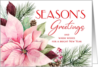 Seasons Greetings Pink Poinsettia and Pine card
