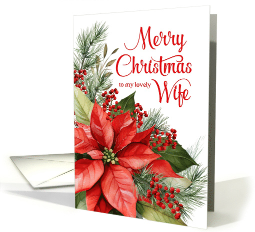 Wife Merry Christmas Red Poinsettia and Pine card (1787998)