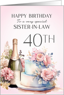Sister In Law 40th Birthday Champagne and Cake card