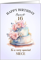 Niece Sweet 16 Birthday Cake and Roses card