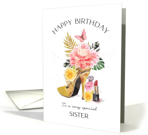 Sister Happy Birthday Floral High Heel Shoe card (1793506)