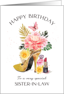 Sister In Law Happy Birthday Floral High Heel Shoe card