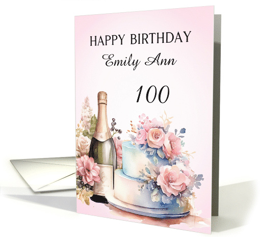 Custom Name Happy Birthday Champagne and Cake card (1793618)
