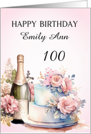 Custom Name Happy Birthday Champagne and Cake card