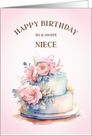 Happy Birthday Sweet Niece Cake and Roses card