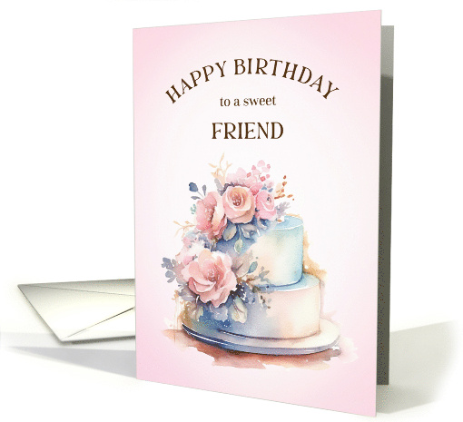 Happy Birthday Friend with Cake and Roses card (1801450)
