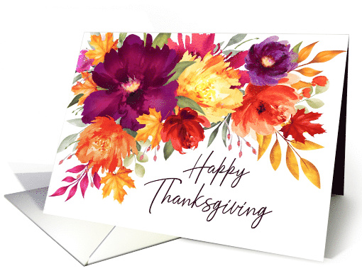 Happy Thanksgiving Watercolor Fall Garden Flowers card (1807494)