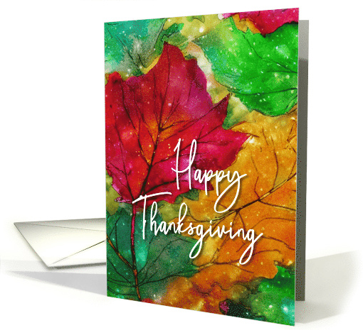 Happy Thanksgiving Watercolor Ink Autumn Leaves card (1807518)