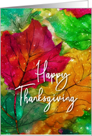 Happy Thanksgiving Watercolor Ink Autumn Leaves card