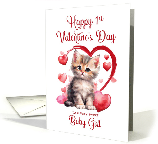 1st Valentines Day Kitten for Baby Girl card (1816386)