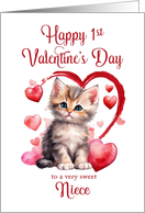 1st Valentines Day Kitten for Niece card