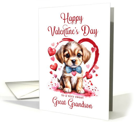Happy Valentines Day Puppy for Great Grandson card (1816532)