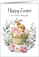 Happy Easter Little Girl Boho Bunny Wreath card