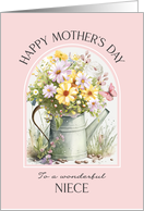 Mothers Day Niece Cheerful Watering Can Bouquet card