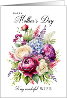 Happy Mothers Day Wife Rose and Lavender Bouquet card