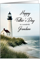 Happy Fathers Day Grandson Watercolor Lighthouse card