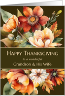 Grandson and His Wife Happy Thanksgiving Floral card