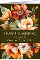 Grandson and His Family Happy Thanksgiving Floral card