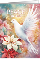 Christmas Peace Dove with Red and White Poinsettia card