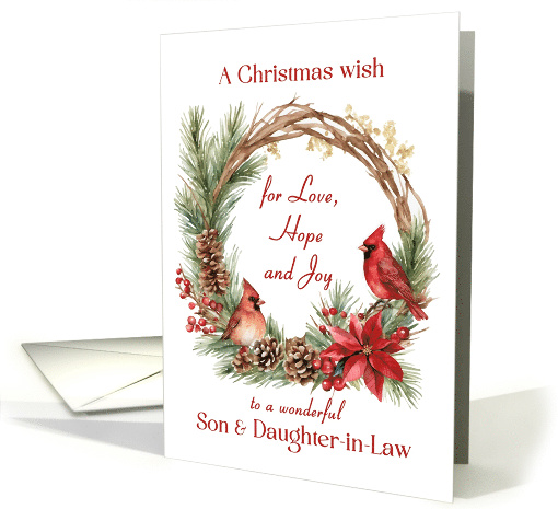 Christmas Cardinals Wreath Son and Daughter In Law card (1880586)