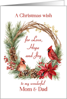 Christmas Cardinals Wreath Mom and Dad card