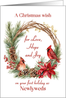 Christmas Wish Cardinals Wreath for Newlyweds card