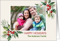 Happy Holidays Holly Leaves Photo Card