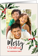 Merry Christmas Holly Leaves Photo Card