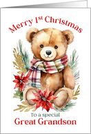 Merry First Christmas Teddy Bear for Great Grandson card