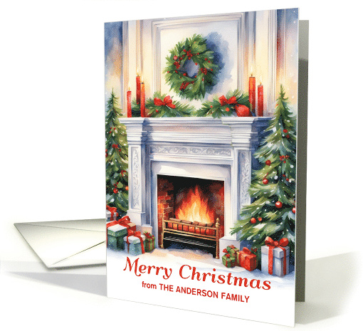 Merry Christmas Cozy Fireplace with Custom Name card (1882104)