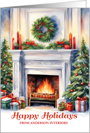 Happy Holidays Cozy Fireplace Custom Business Name card