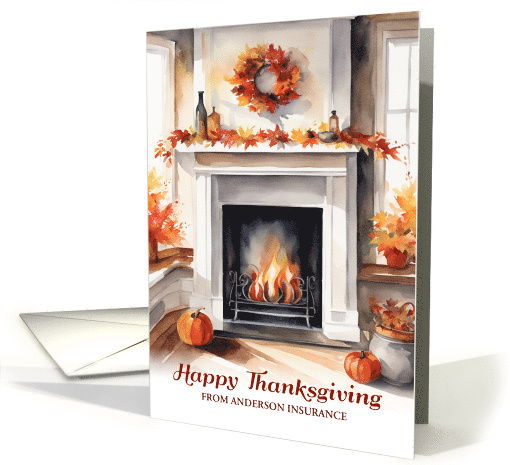 Happy Thanksgiving Cozy Fireplace Custom Business Name card (1882176)