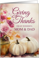 Happy Thanksgiving to Mom and Dad White Pumpkins card