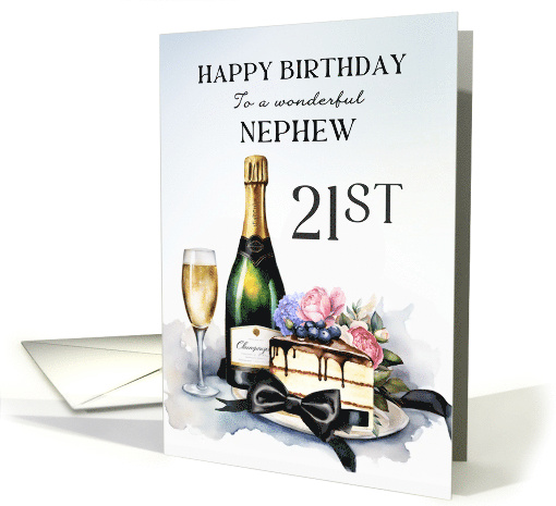 Nephew 21st Birthday Champagne and Cake card (1894226)